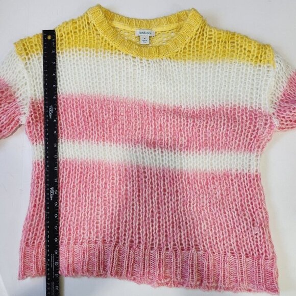 Sundance Julia Stripe Sweater Womens M Pink White Yellow Pullover Open Knit Crew - Picture 6 of 9
